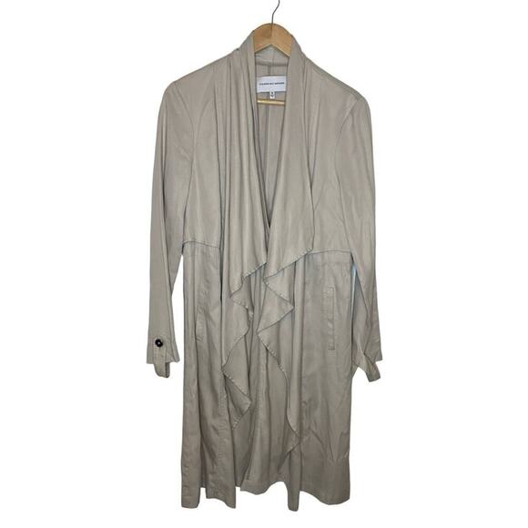 Cupcakes and Cashmere Khaki Beige Waterfall Trench Coat Cardigan Open Front - Picture 1 of 5